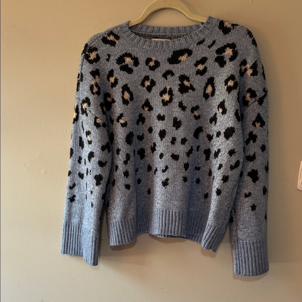 Nine West Blue Leopard Pattern Sweater Size PL